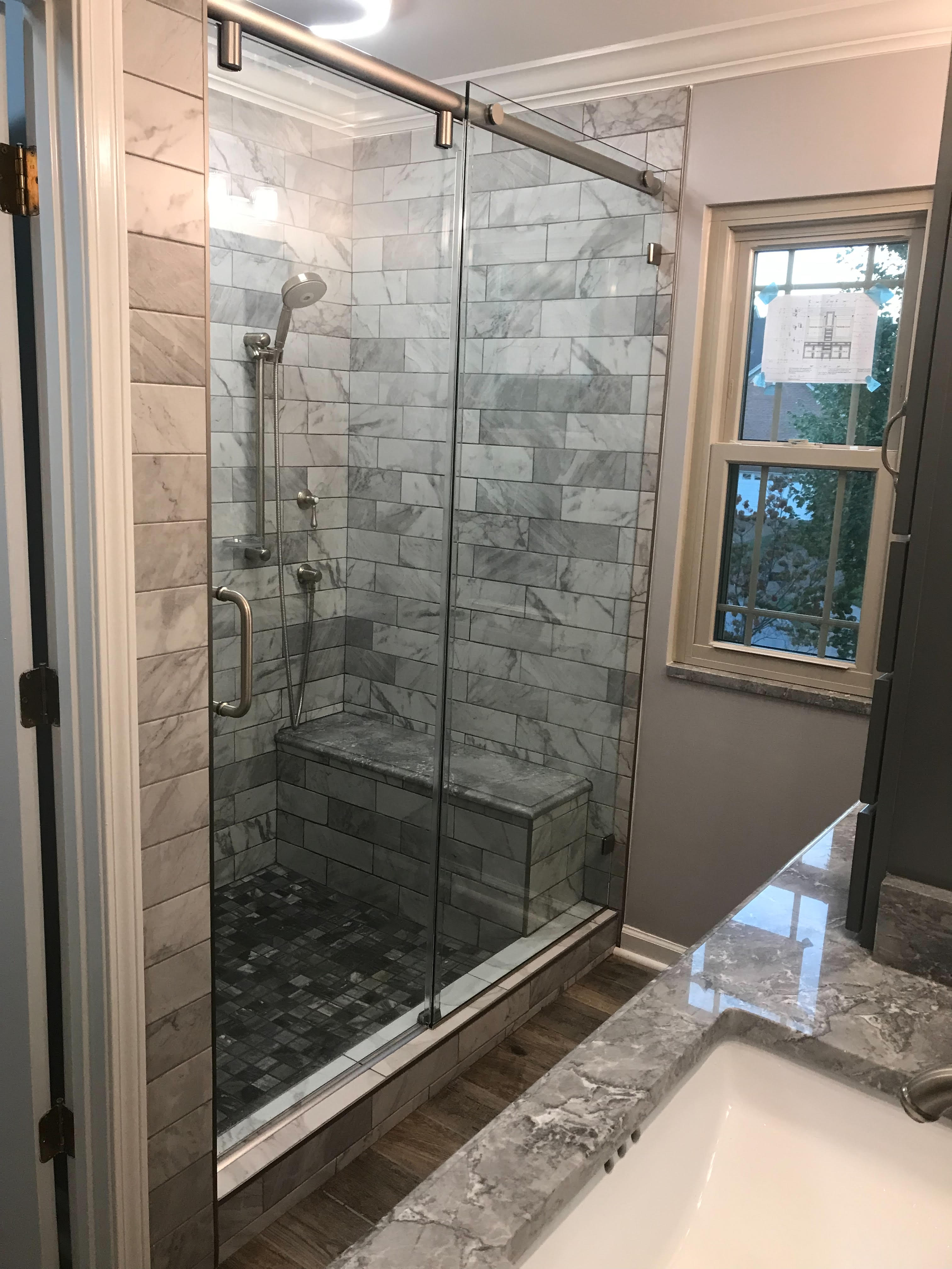 New shower with sitting area
